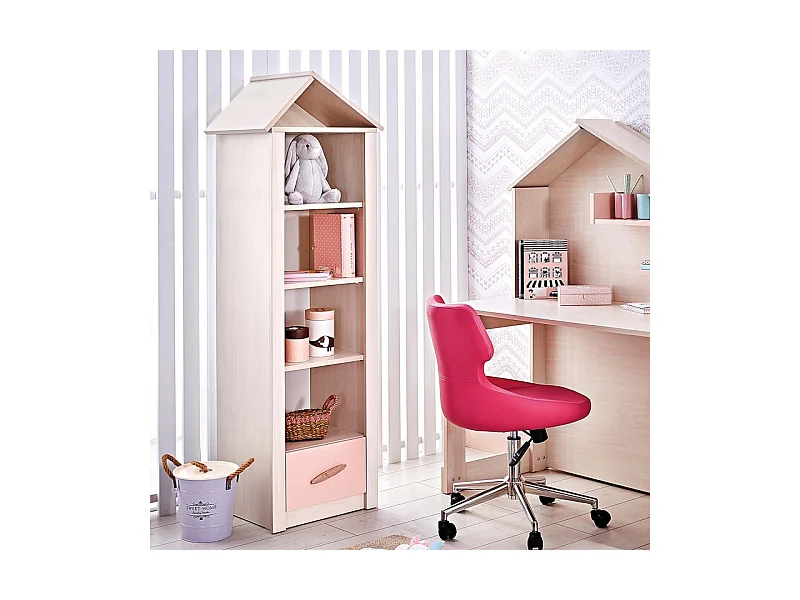 Estantería casita con cajón rosa 164,4x47,4x41,3 cm