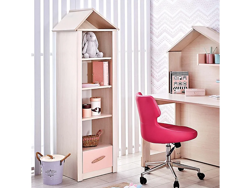 Estantería casita con cajón rosa 164,4x47,4x41,3 cm
