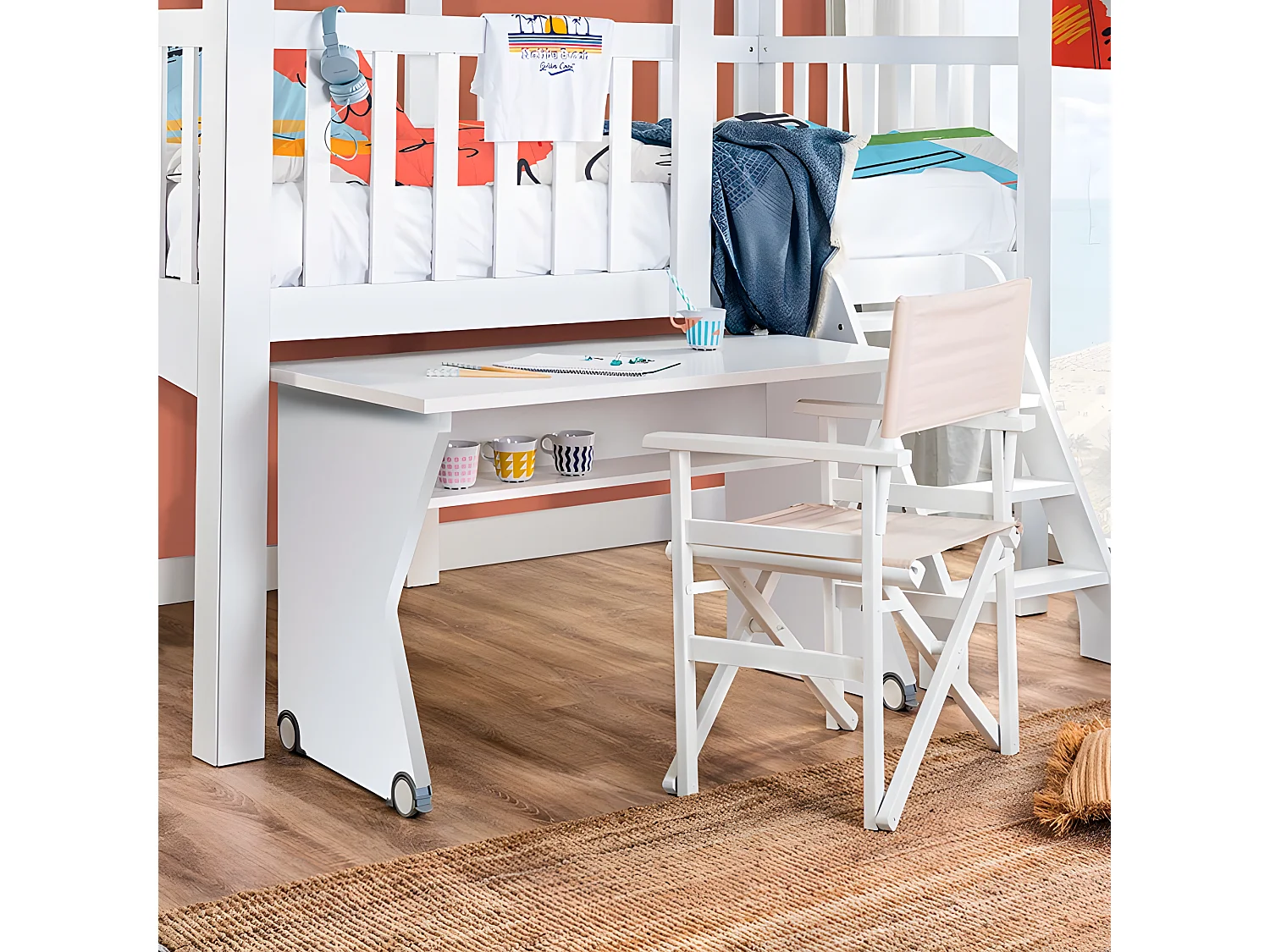 Pupitre con estante aglomerado blanco 71x116x59.5cm