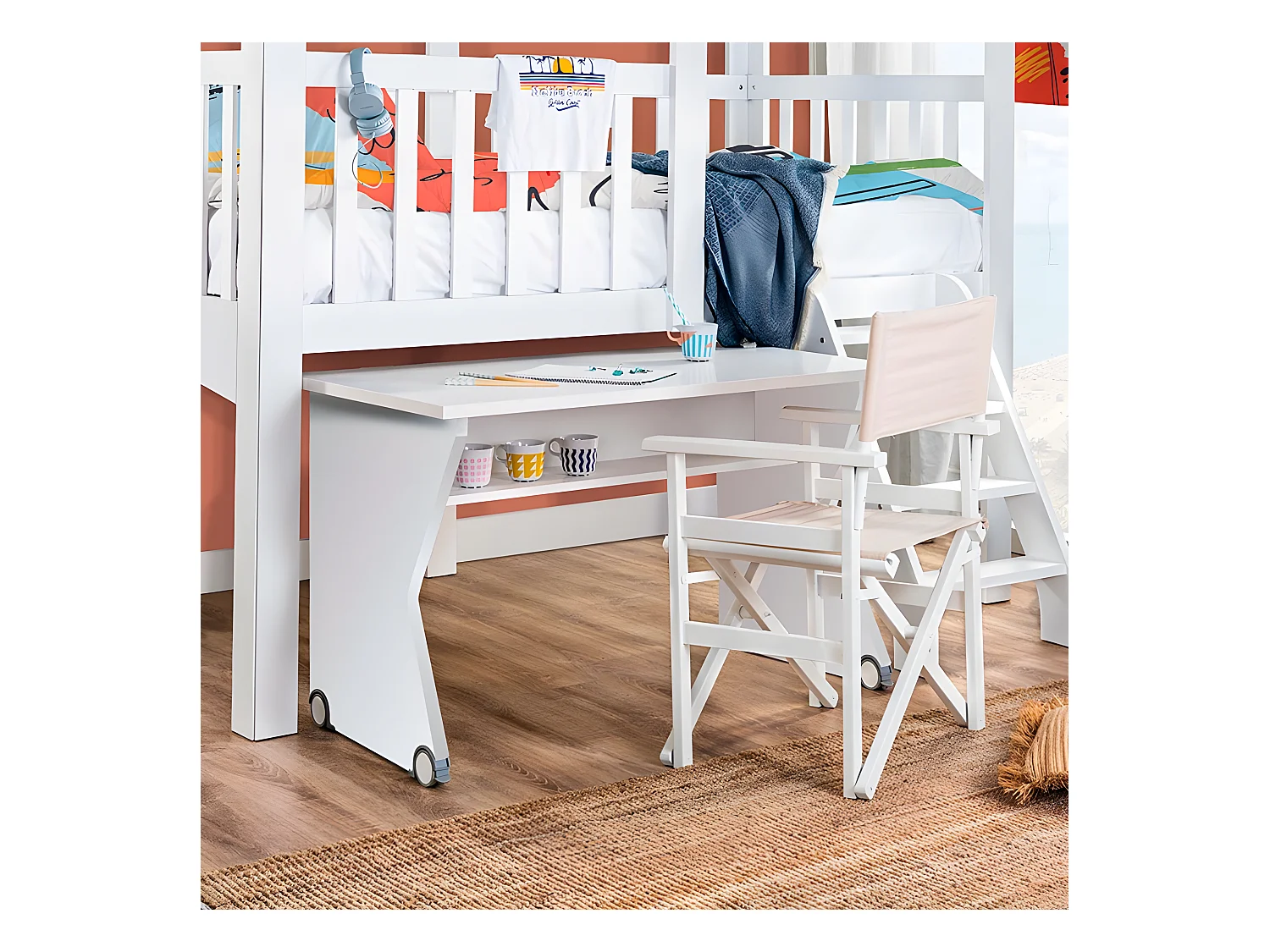 Bureau avec étagère en aggloméré blanc 71x116x59.5cm