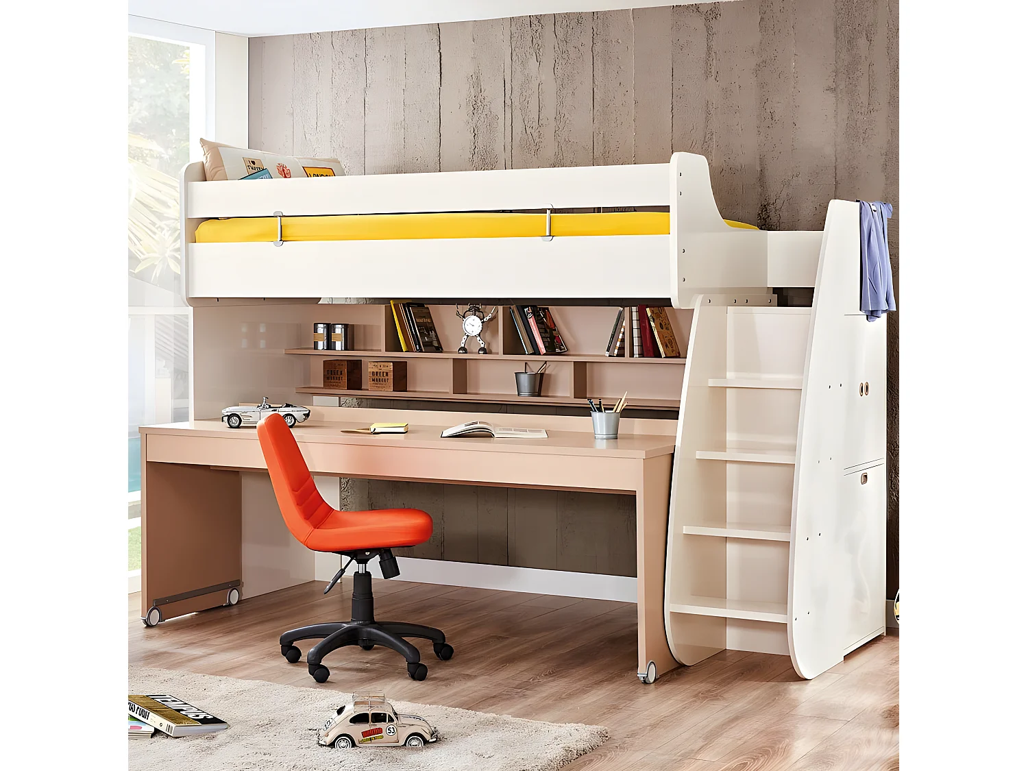 Bureau en aggloméré rose 79,5x204,4x61,4cm