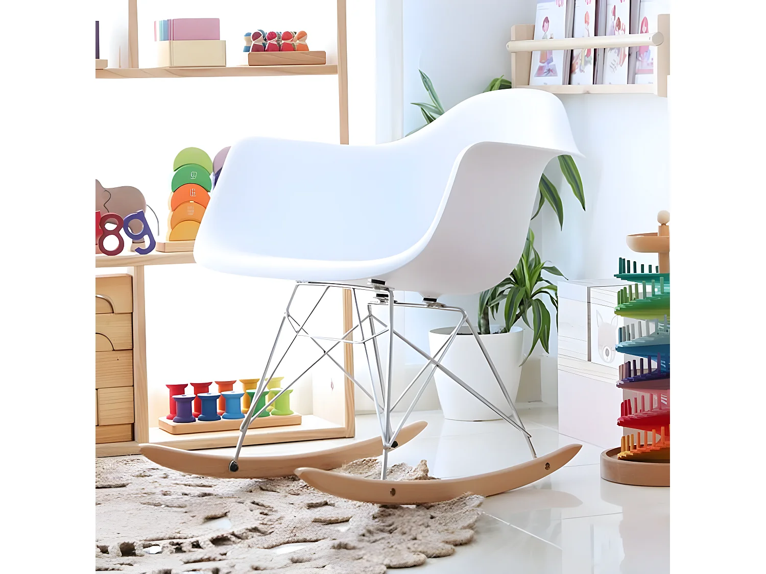 Fauteuil à bascule en PVC blanc 76x61x55cm