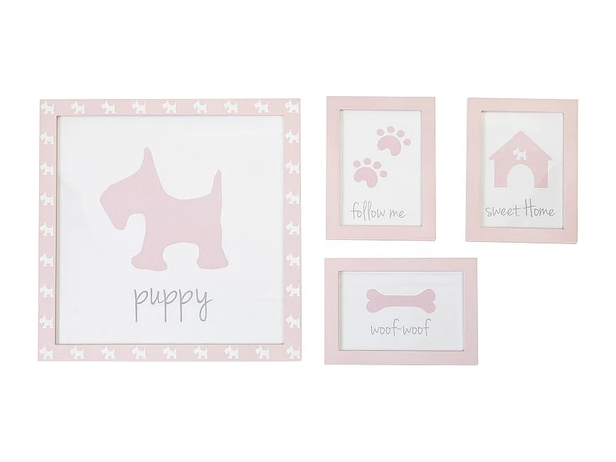 Set van 4 kinderschilderijen mdf roze 22x16cm/38x40cm