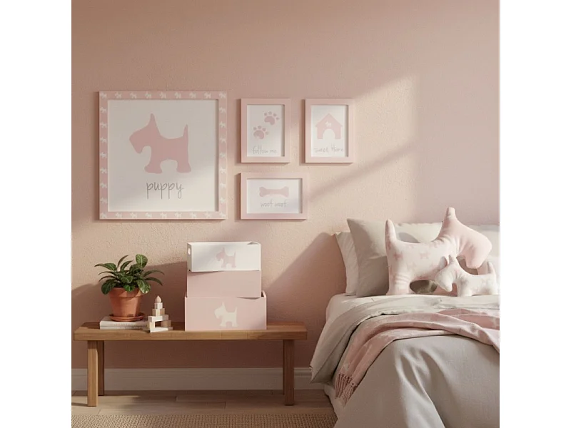 Set van 4 kinderschilderijen mdf roze 22x16cm/38x40cm