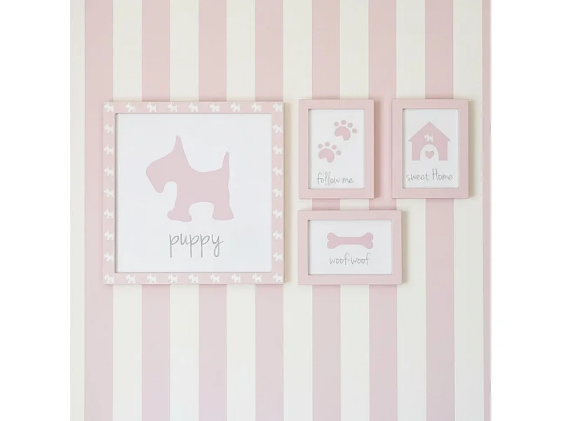 Set van 4 kinderschilderijen mdf roze 22x16cm/38x40cm