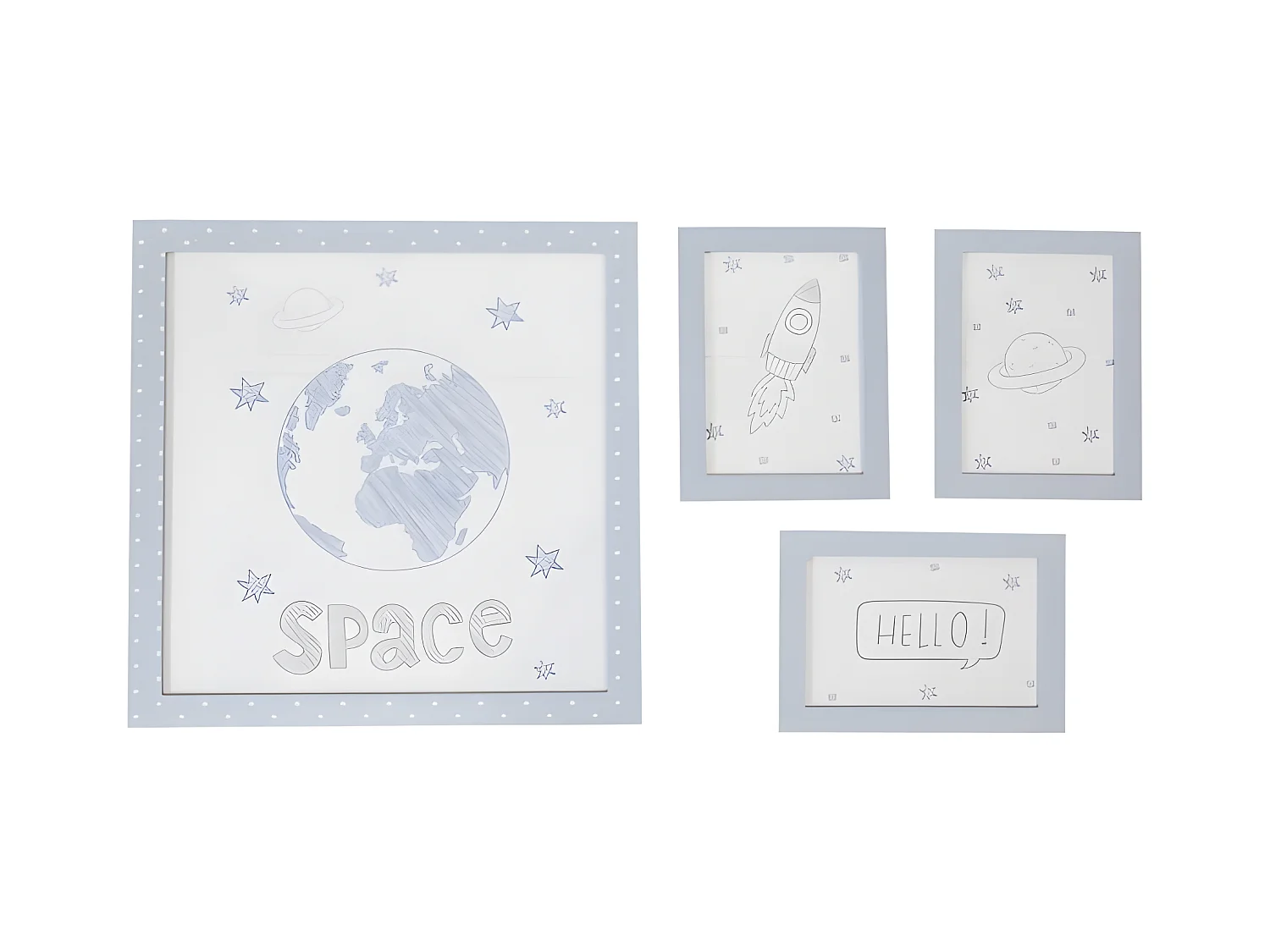 Tableaux lot de 4 pour enfants MDF bleu 22x16cm/38x40cm