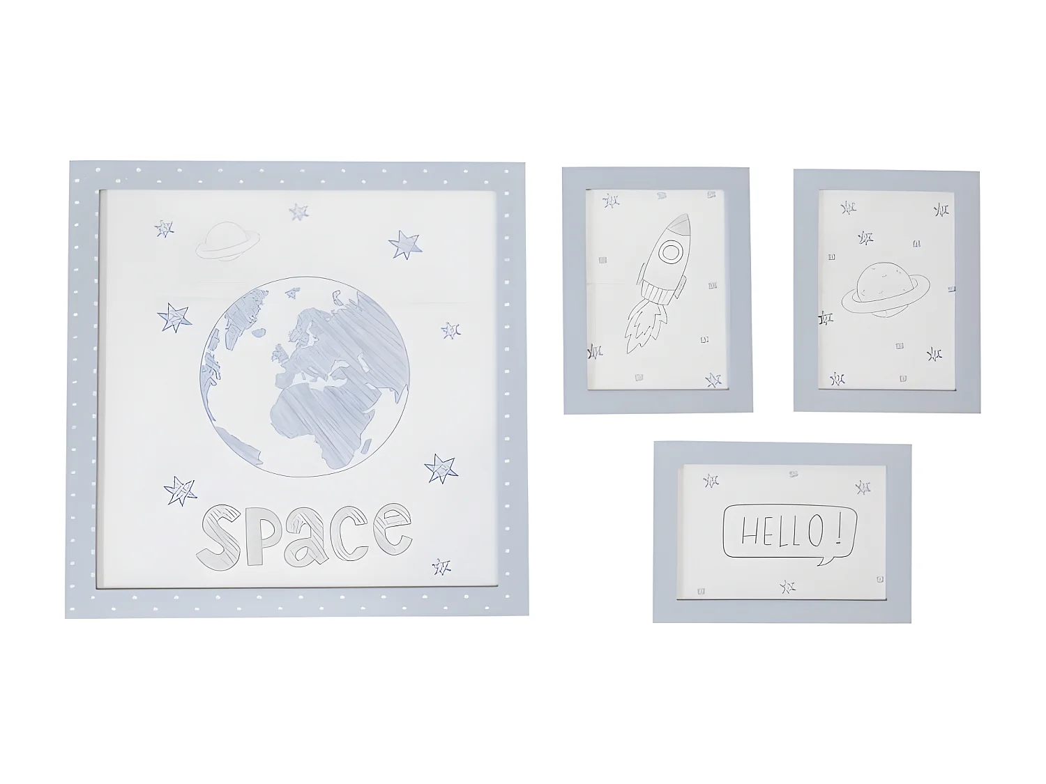 Tableaux lot de 4 pour enfants MDF bleu 22x16cm/38x40cm