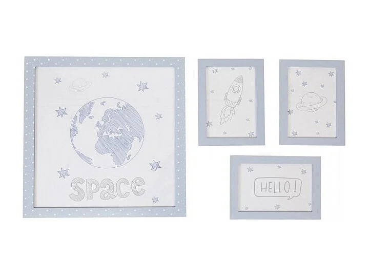 Set van 4 kinderschilderijen mdf blauw 22x16cm/38x40cm