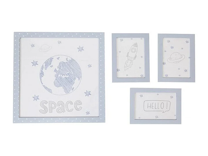 Set van 4 kinderschilderijen mdf blauw 22x16cm/38x40cm