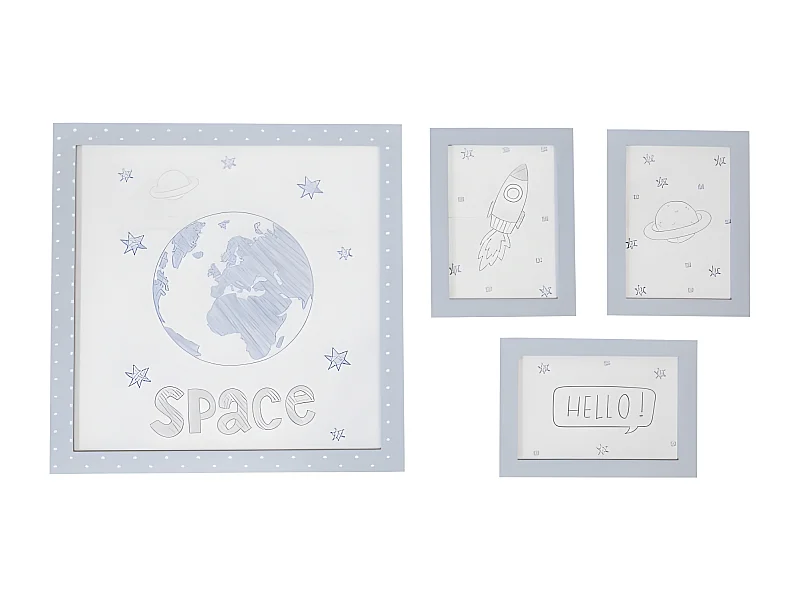 Tableaux lot de 4 pour enfants MDF bleu 22x16cm/38x40cm