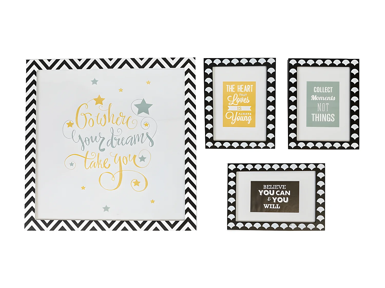 Cuadros Set de 4 infantiles MDF blanco y negro 22 x 16/ 38 x 40cm