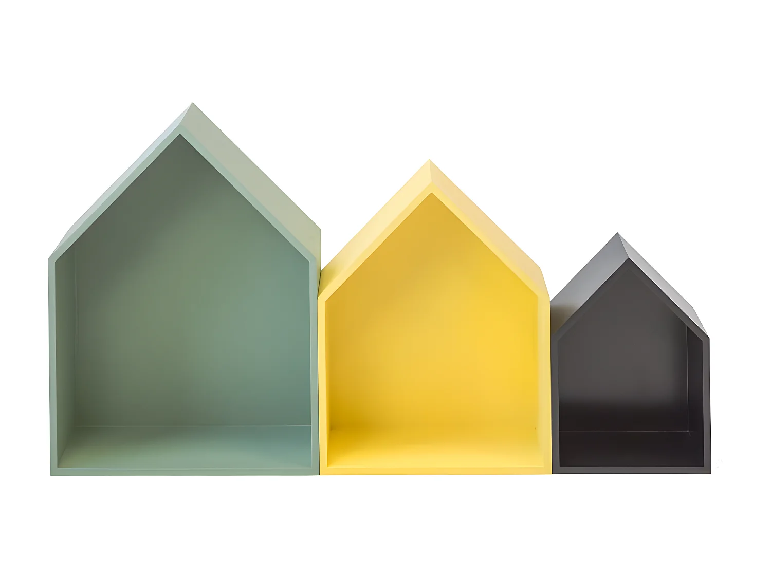 Estantes casita Set 3 MDF verde, amarillo y negro 37,5x29x12cm