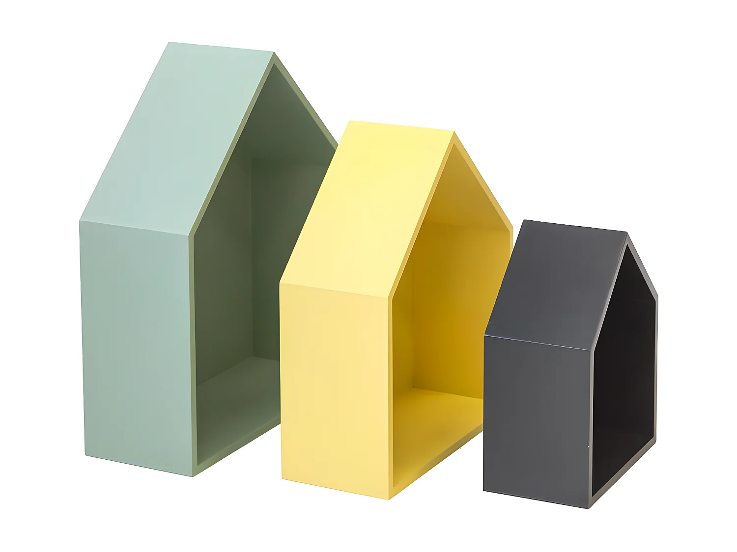 Estantes casita Set 3 MDF verde, amarillo y negro 37,5x29x12cm