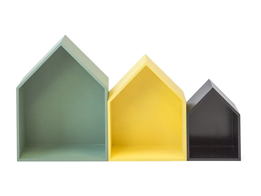 Étagères Lot de 3 MDF vertes, jaunes et noires 37,5x29x12cm