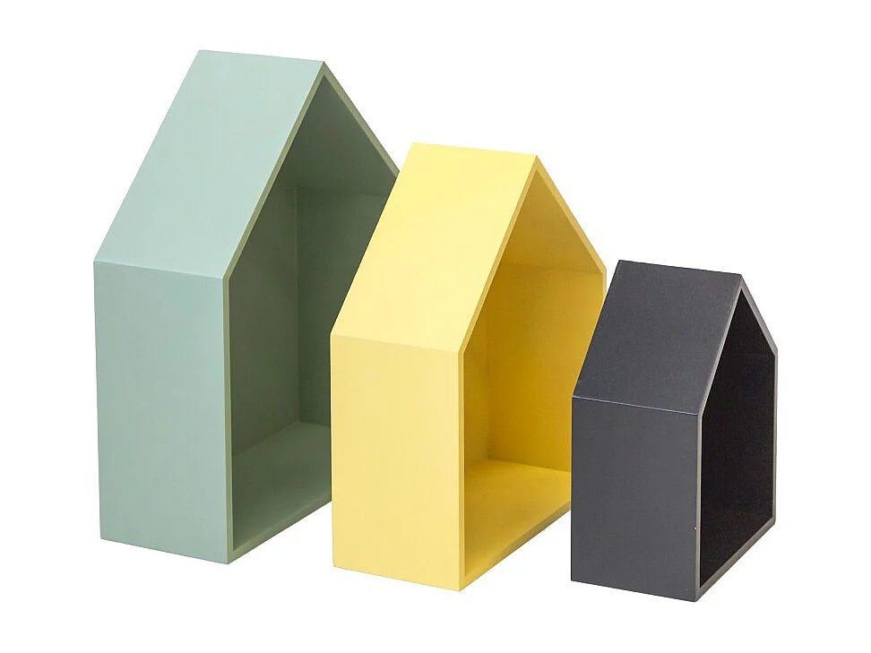 Étagères Lot de 3 MDF vertes, jaunes et noires 37,5x29x12cm