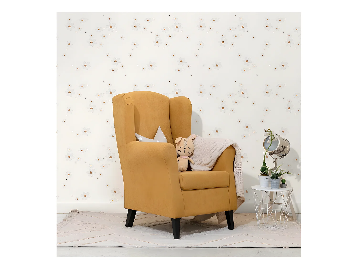 Fauteuil en polyester jaune 110x75x80cm