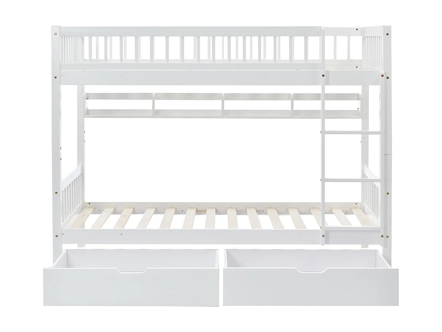 Abnehmbare Etagenbetten 2 x 90 x 200 cm aus MDF und Kiefernholz – 2 Schubladen und Ablagefach – Weiß