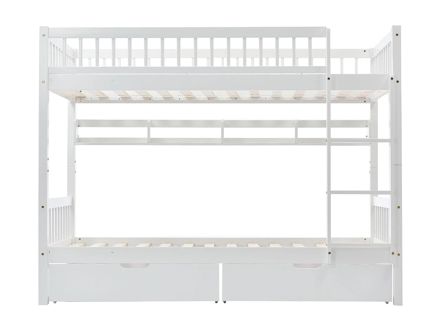 Abnehmbare Etagenbetten 2 x 90 x 200 cm aus MDF und Kiefernholz – 2 Schubladen und Ablagefach – Weiß