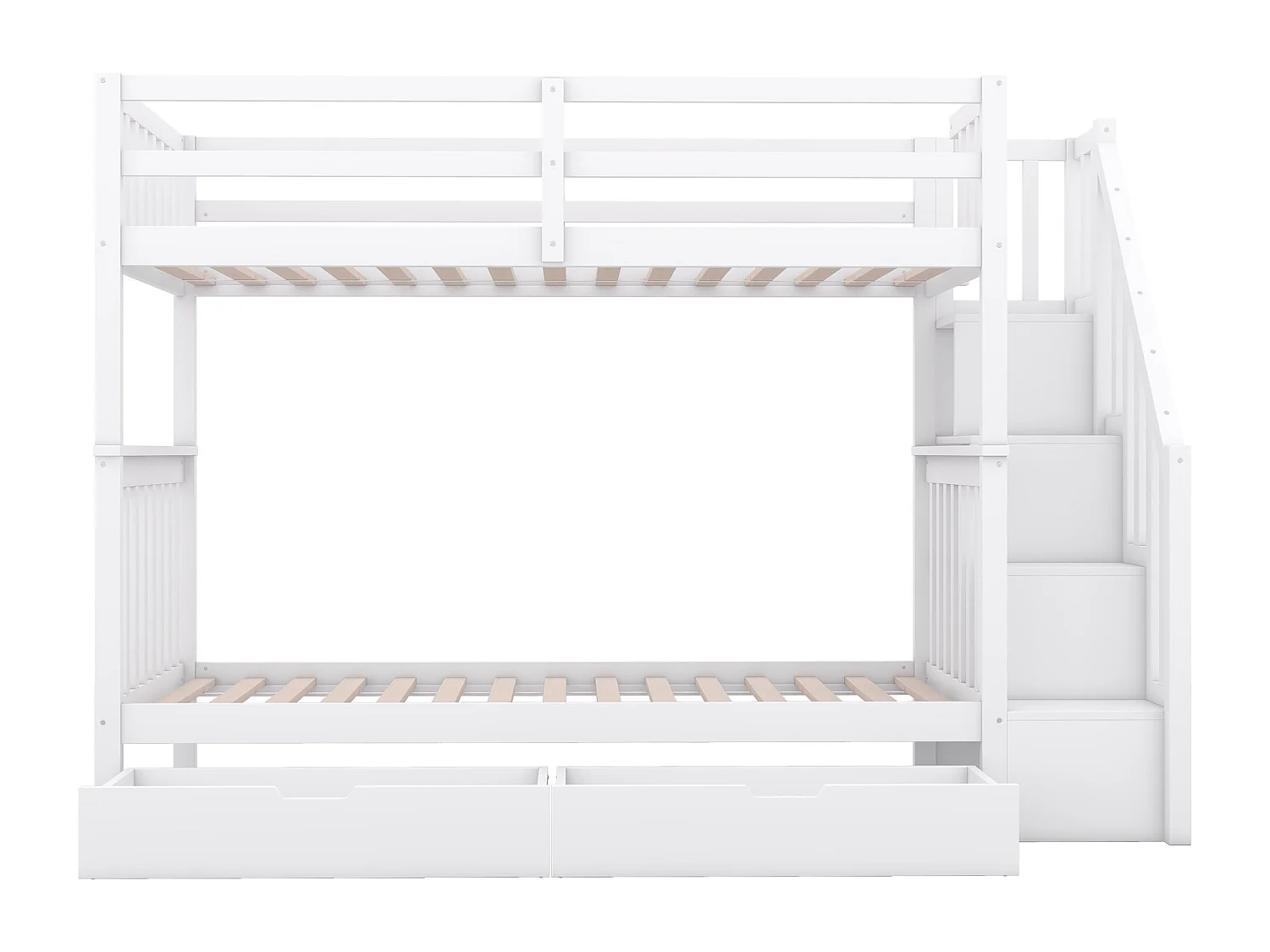 Beliches 2 x 90 x 200 cm para crianças - prateleira de escada + 2 gavetas - Madeira MDF - Branco