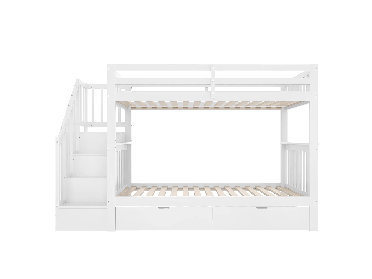 Lits superposés 2 x 90 x 200 cm pour enfant - étagère d'escalier + 2 tiroirs - bois MDF - Blanc