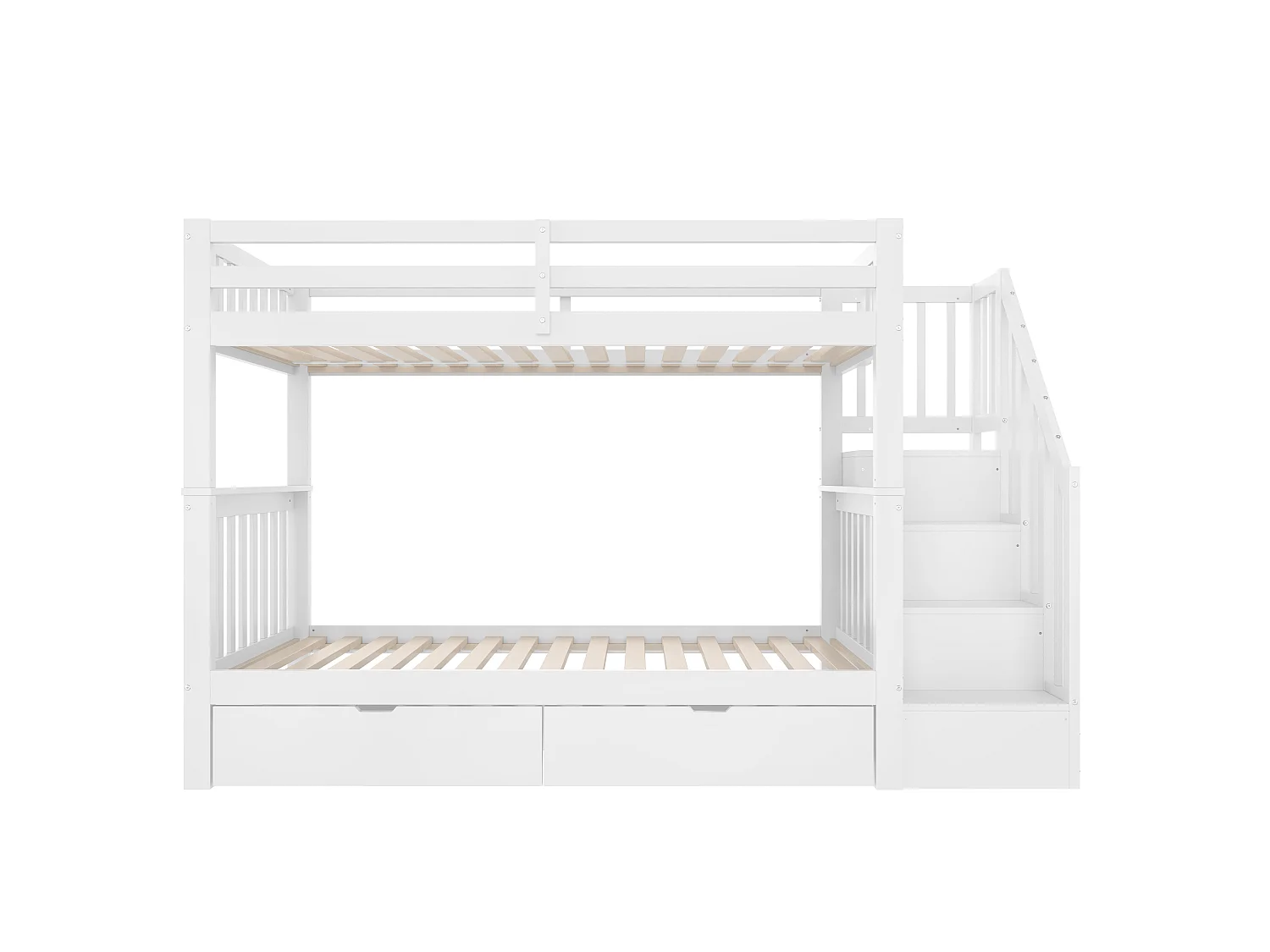 Lits superposés 2 x 90 x 200 cm pour enfant - étagère d'escalier + 2 tiroirs - bois MDF - Blanc