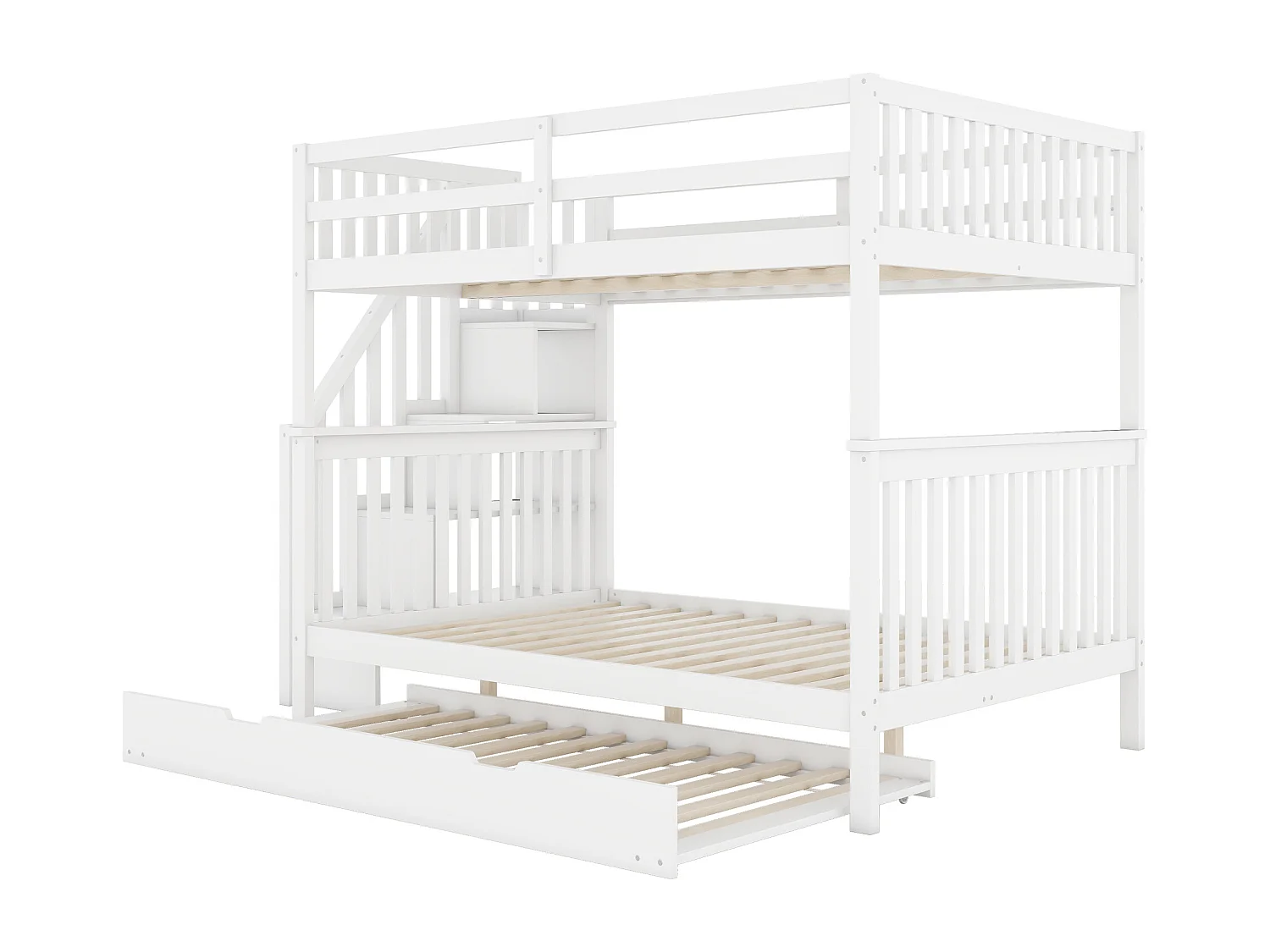 Beliches 2 x 140 x 200 cm com bicama 90 x 190cm - prateleira para escada - Madeira MDF - Branco