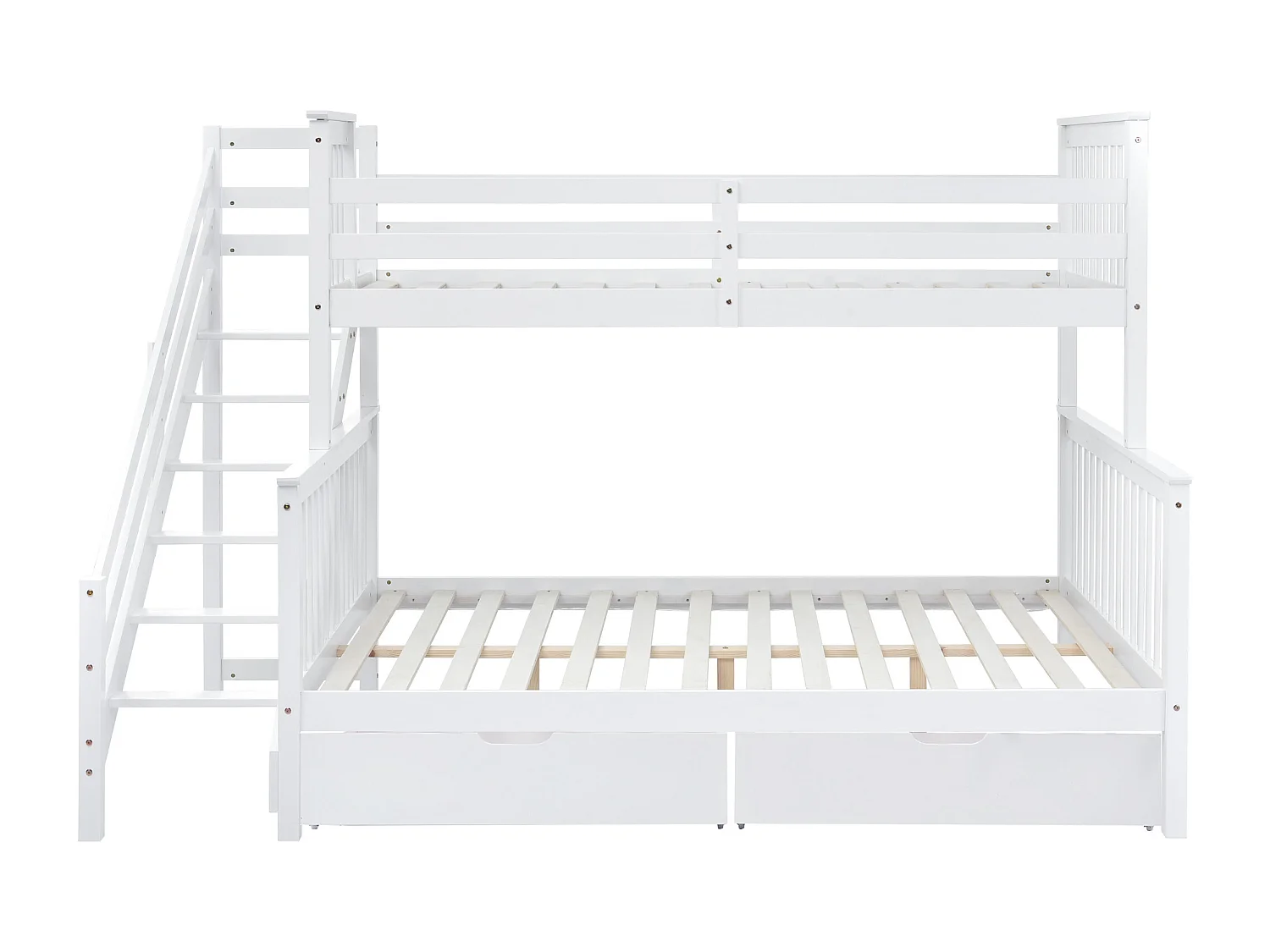 Stapelbedden 140 x 200 cm + 90 x 200 cm - 2 lades en trapplanken - grenen frame - wit