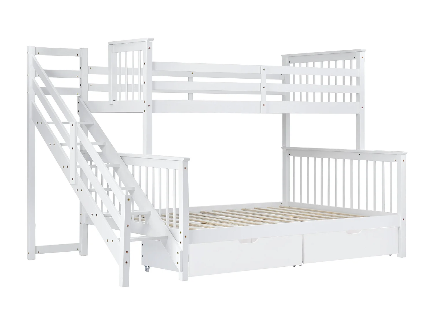 Stapelbedden 140 x 200 cm + 90 x 200 cm - 2 lades en trapplanken - grenen frame - wit