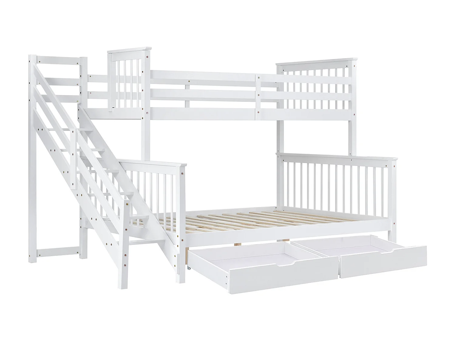 Stapelbedden 140 x 200 cm + 90 x 200 cm - 2 lades en trapplanken - grenen frame - wit