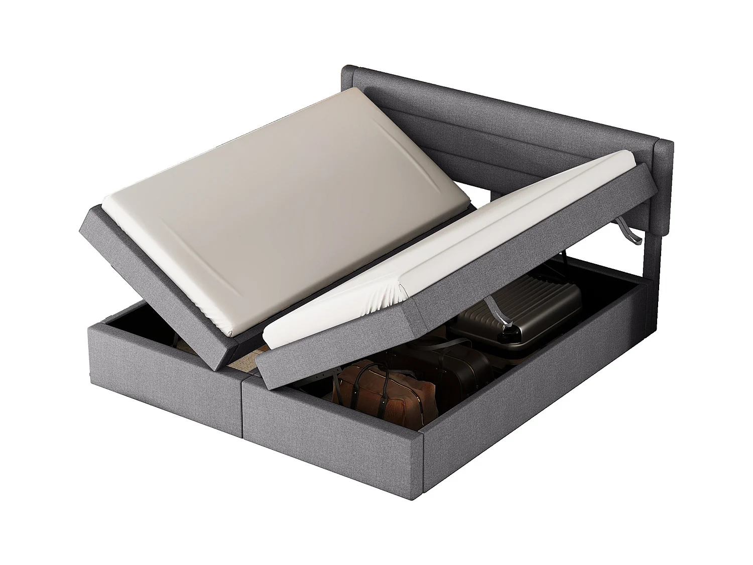 Lit coffre 180 x 200 cm avec rangement - tissu en lin - ouverture bilatérale - désign simple - gris