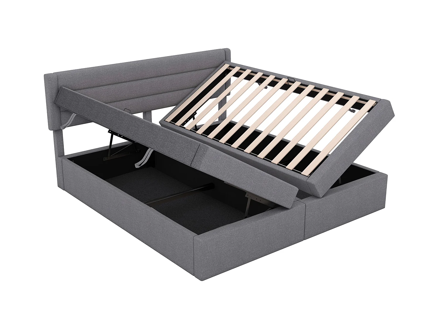 Lit coffre 180 x 200 cm avec rangement - tissu en lin - ouverture bilatérale - désign simple - gris