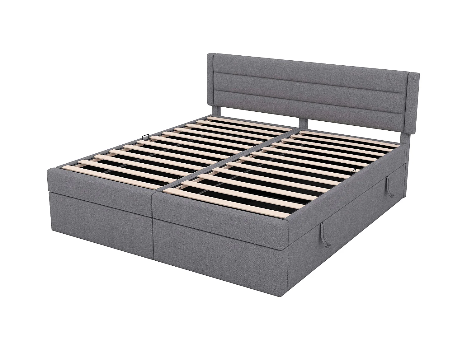 Lit coffre 180 x 200 cm avec rangement - tissu en lin - ouverture bilatérale - désign simple - gris