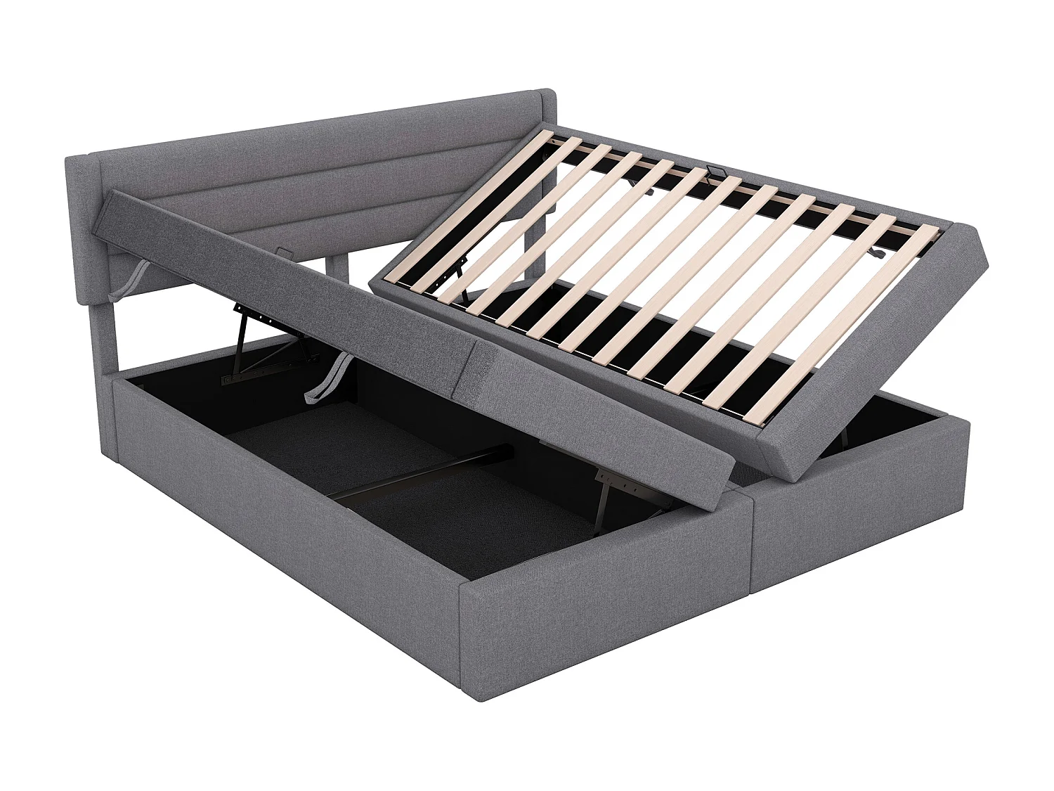 Lit coffre 180 x 200 cm avec rangement - tissu en lin - ouverture bilatérale - désign simple - gris