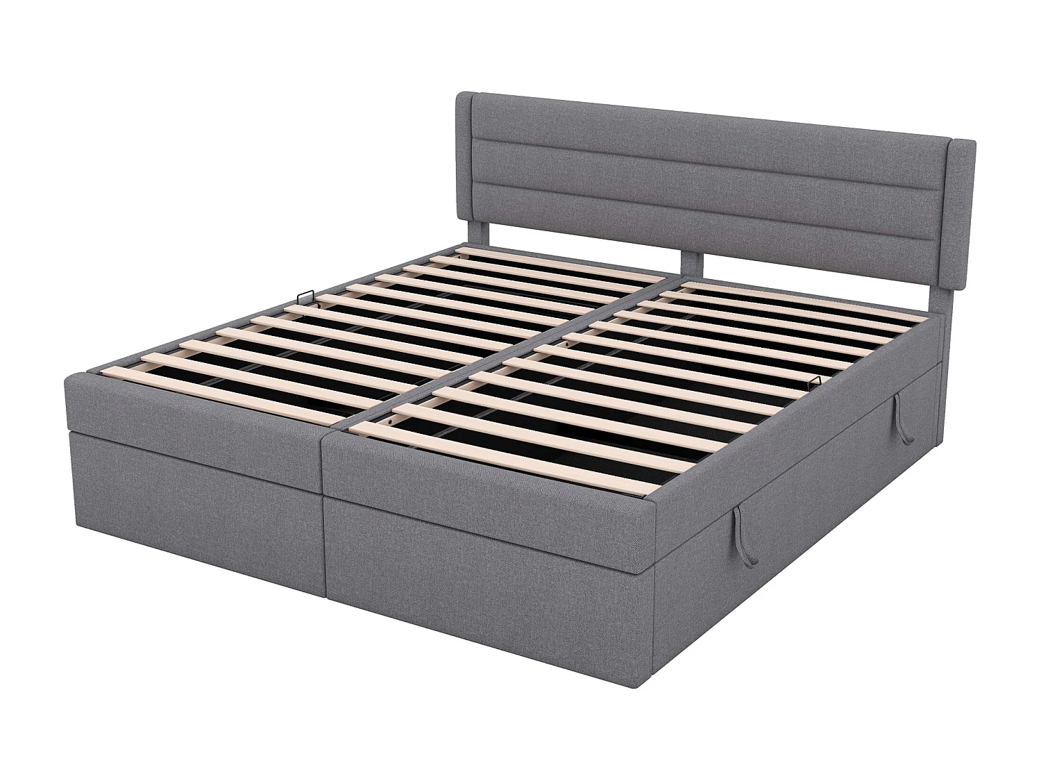 Lit coffre 180 x 200 cm avec rangement - tissu en lin - ouverture bilatérale - désign simple - gris