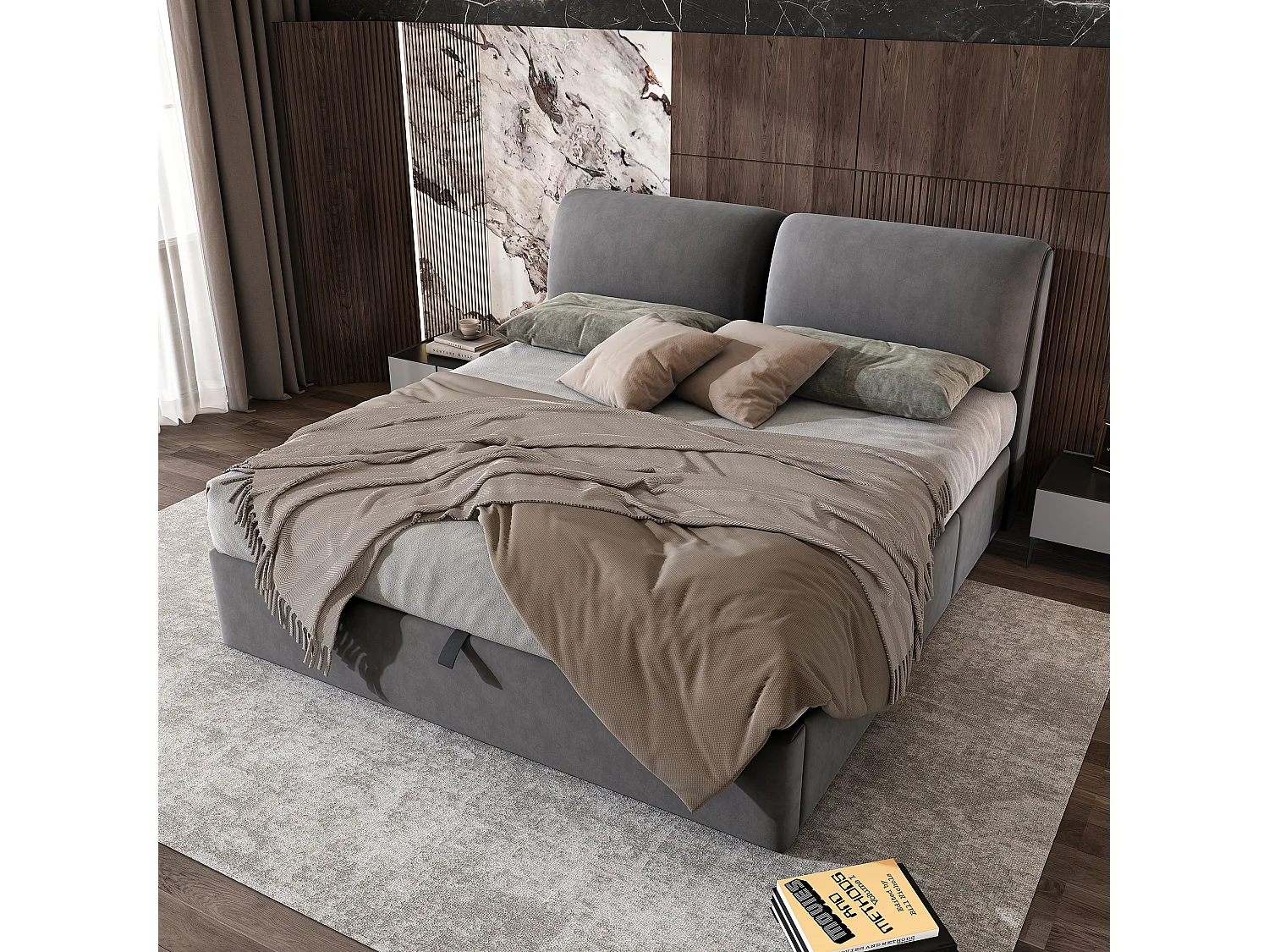 Bett mit Stauraum 180 x 200 cm für Erwachsene mit 3 Schubladen – Samtstoff – Boxspring inklusive – Grau