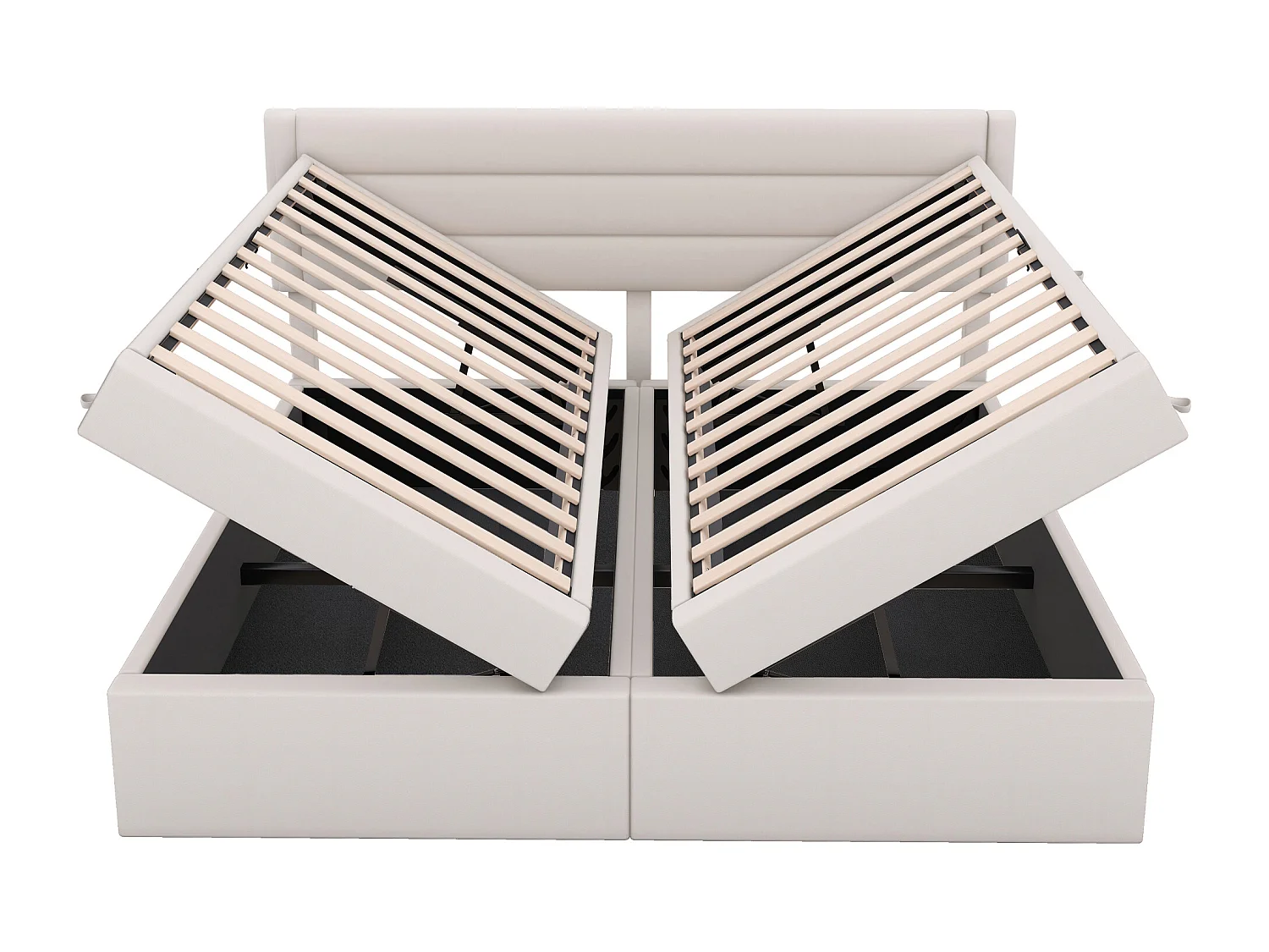 Lit coffre 180 x 200 cm avec rangement - tissu en lin - ouverture bilatérale - désign simple - beige