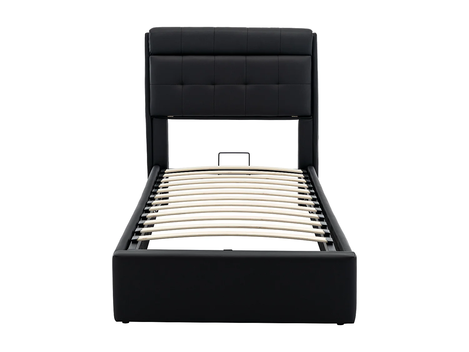 Lit coffre élégant 90 x 200 cm - étagère tête de lit dissimulée - similicuiir - sommier à lattes - noir