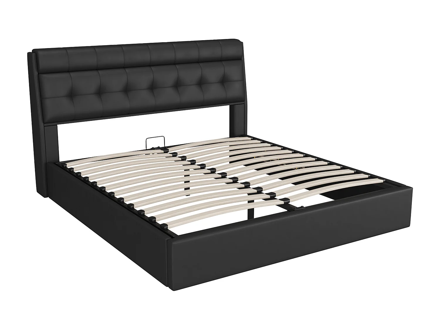 Cama de arrumação elegante 160 x 200 cm - prateleira oculta na cabeceira - imitação de couro - base de ripas - preto