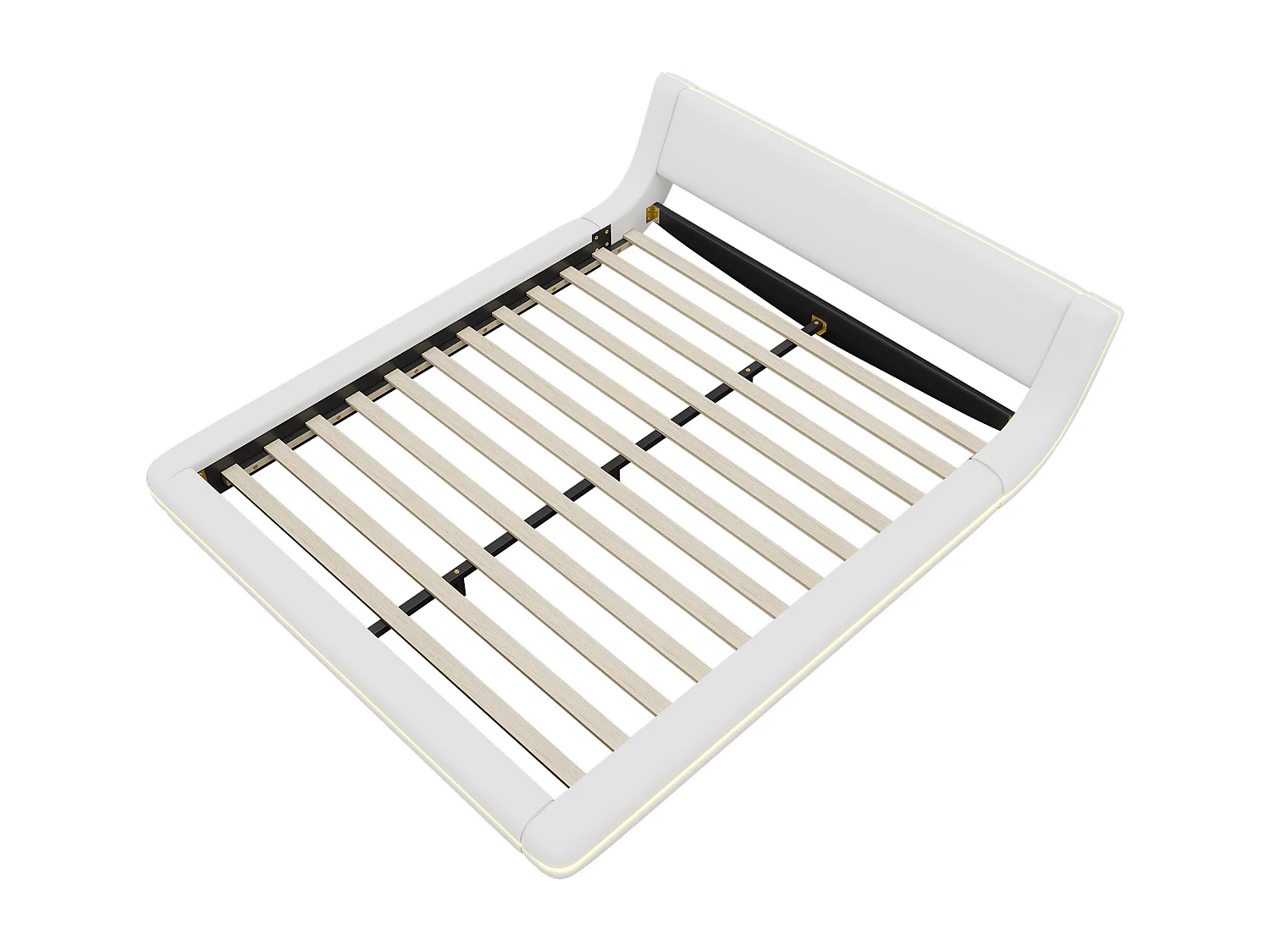 Cama doble 160 x 200 cm - Cama de suelo - Cuero PU - Luz ambiental LED con mando a distancia - Blanco