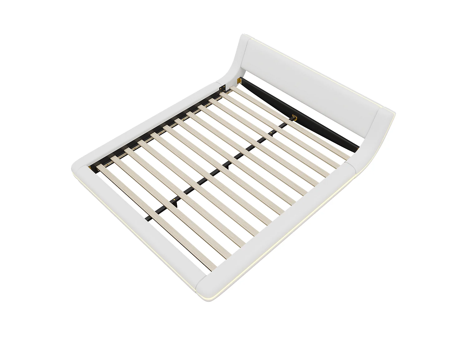 Lit double 160 x 200 cm - Lit au sol - cuir PU - Lumière ambiante LEDs avec télécommande - Blanc