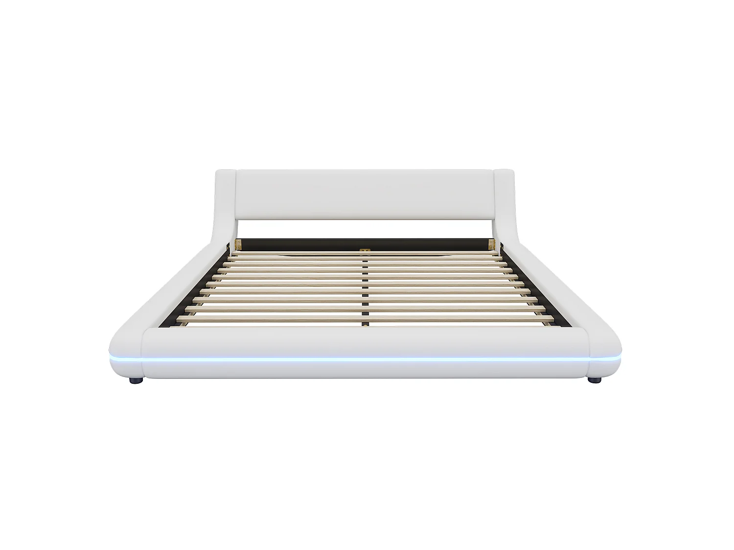 Lit double 160 x 200 cm - Lit au sol - cuir PU - Lumière ambiante LEDs avec télécommande - Blanc