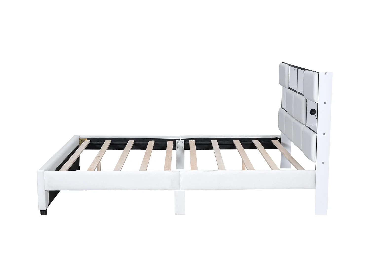 Tweepersoonsbed 160 x 200 cm - Linnenstof - USB-poort + LED's - Inclusief lattenbodem - Beige