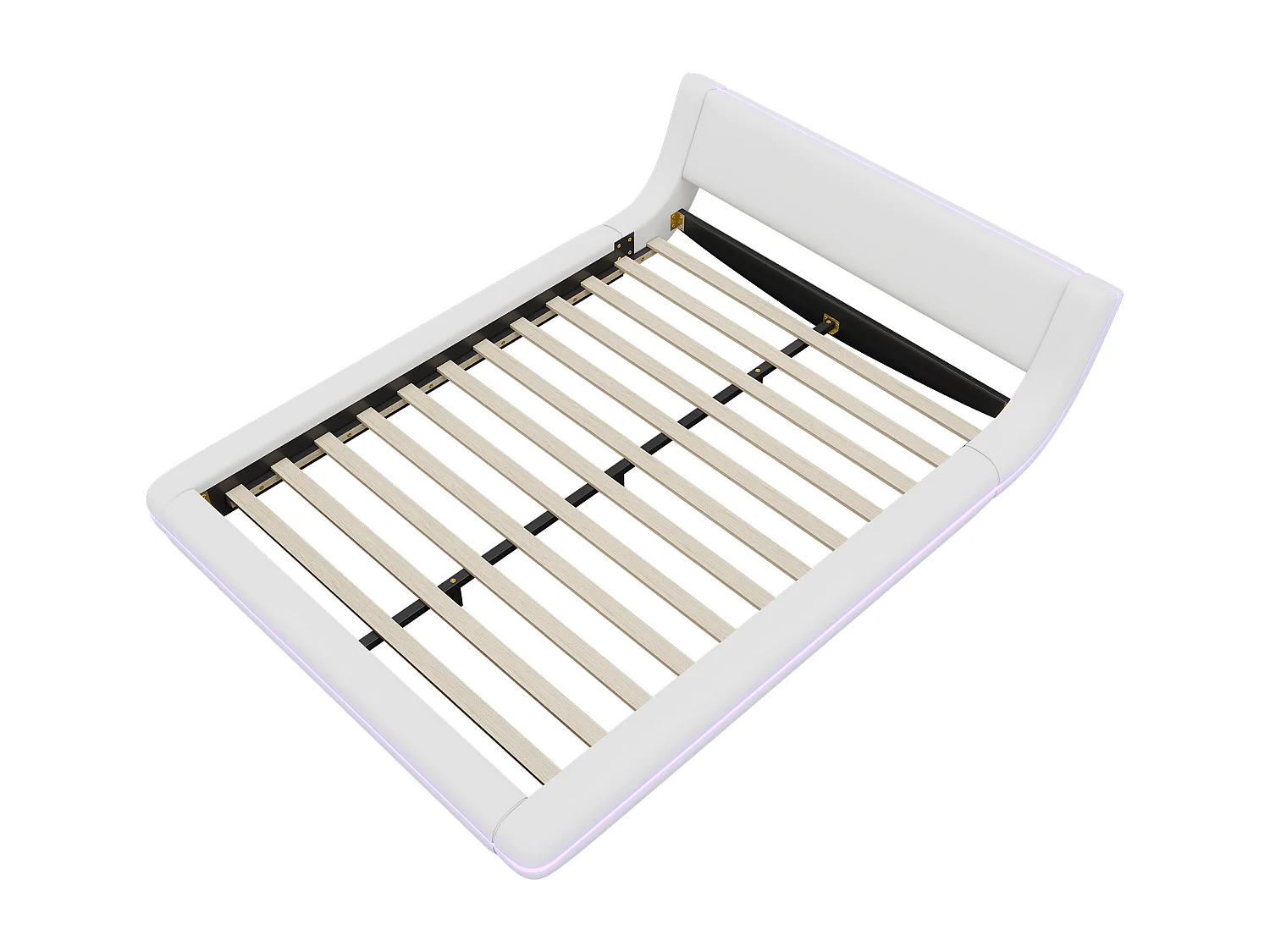 Cama doble 140 x 200 cm - Cama de suelo - Cuero PU - Luz ambiental LED con mando a distancia - Blanco