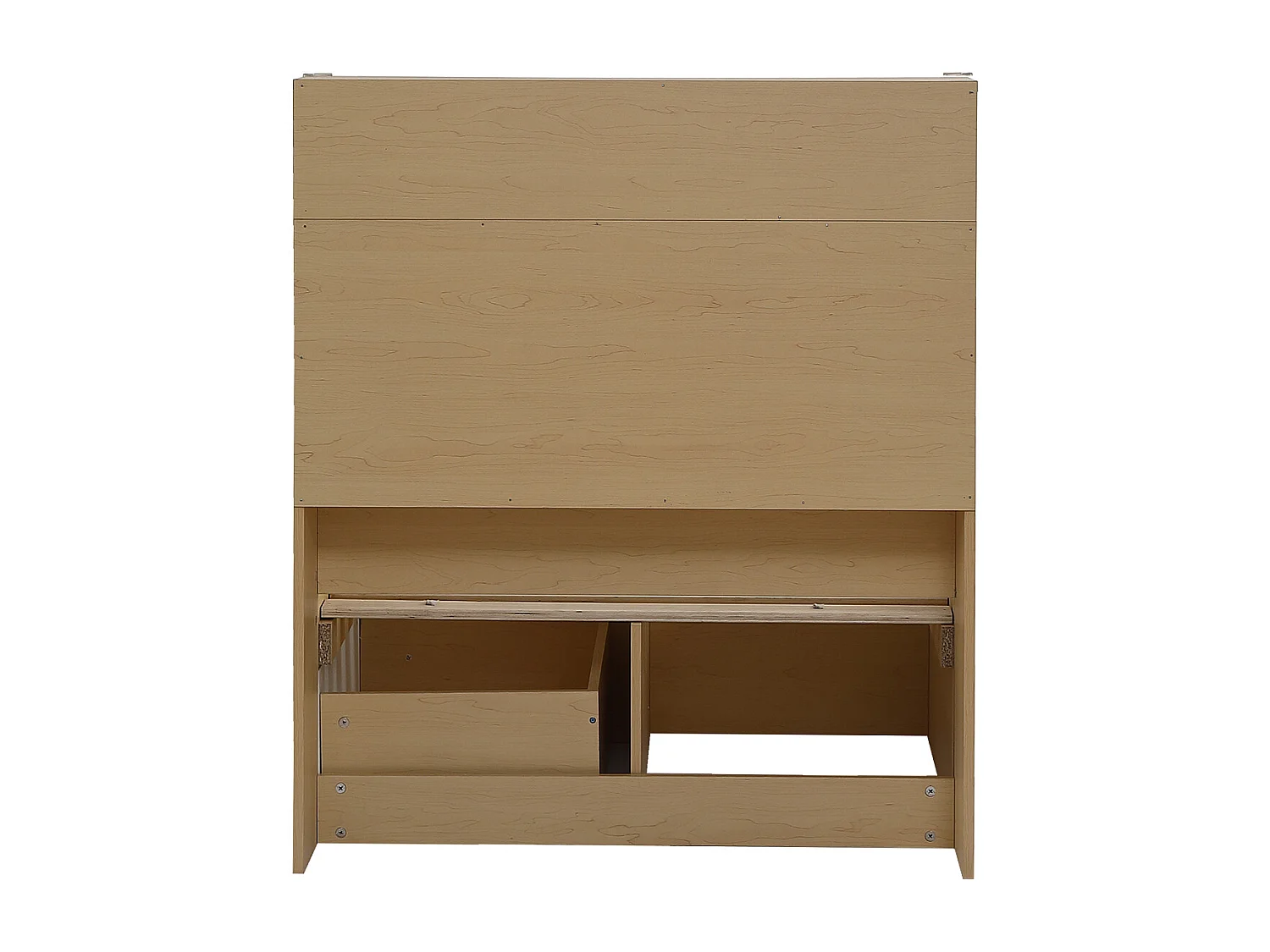 Lit enfant 90 x 200 cm - tête de lit avec étagère à rabat + 4 tiroirs - bois MDF - Coloris chêne clair