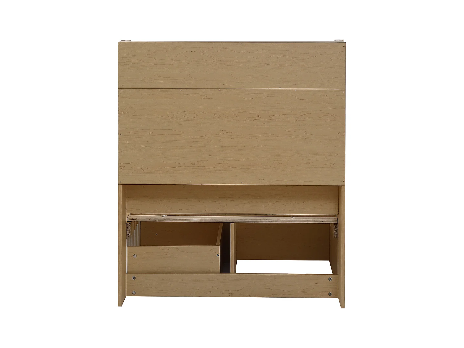 Lit enfant 90 x 200 cm - tête de lit avec étagère à rabat + 4 tiroirs - bois MDF - Coloris chêne clair