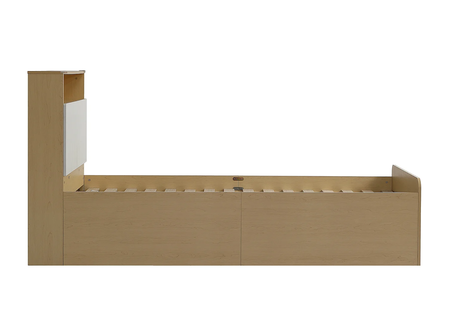 Lit enfant 90 x 200 cm - tête de lit avec étagère à rabat + 4 tiroirs - bois MDF - Coloris chêne clair