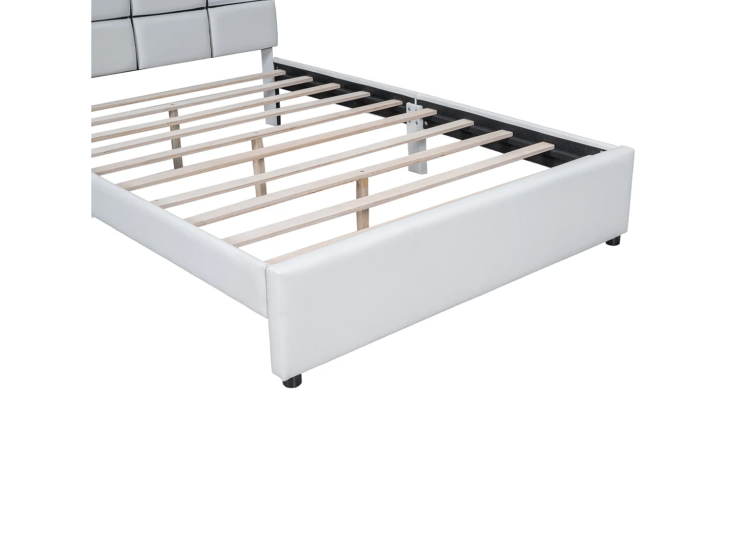 Cama de casal 140 x 200 cm - Tecido de linho - Porta USB + LEDs - Base de ripas incluída - Bege