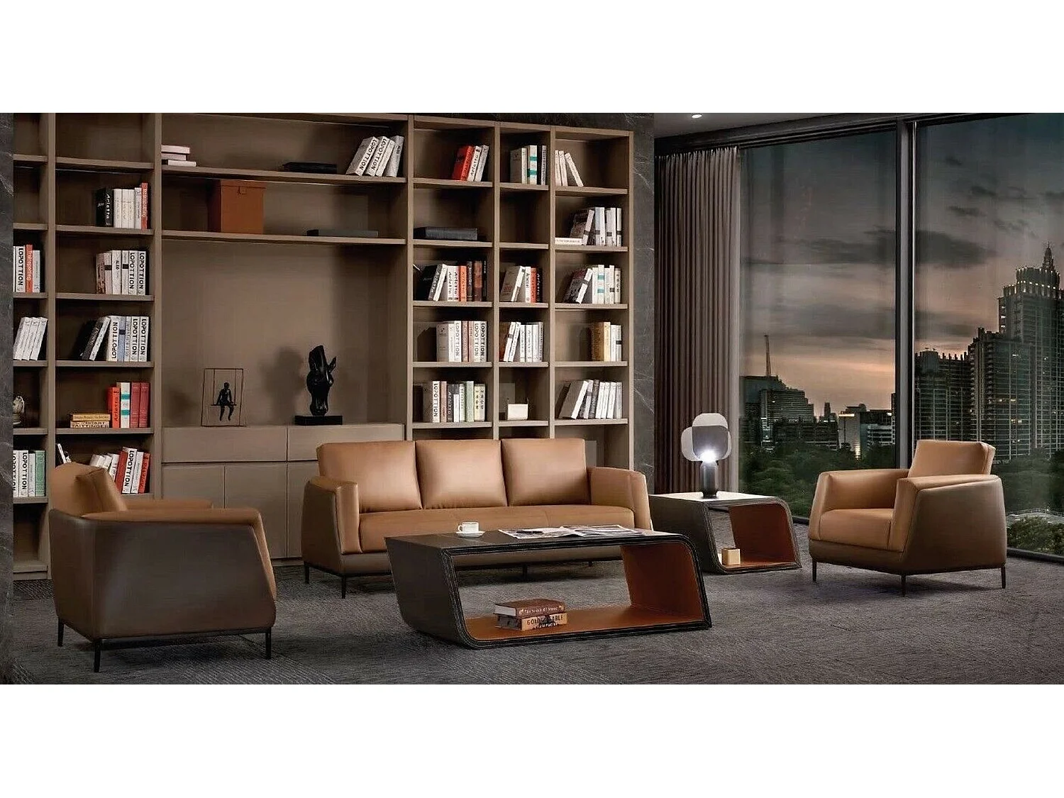 Sofa Moderne Braune Büro Garnitur luxus 3+1+1 Sitzer Sofa Set Ledermöbel