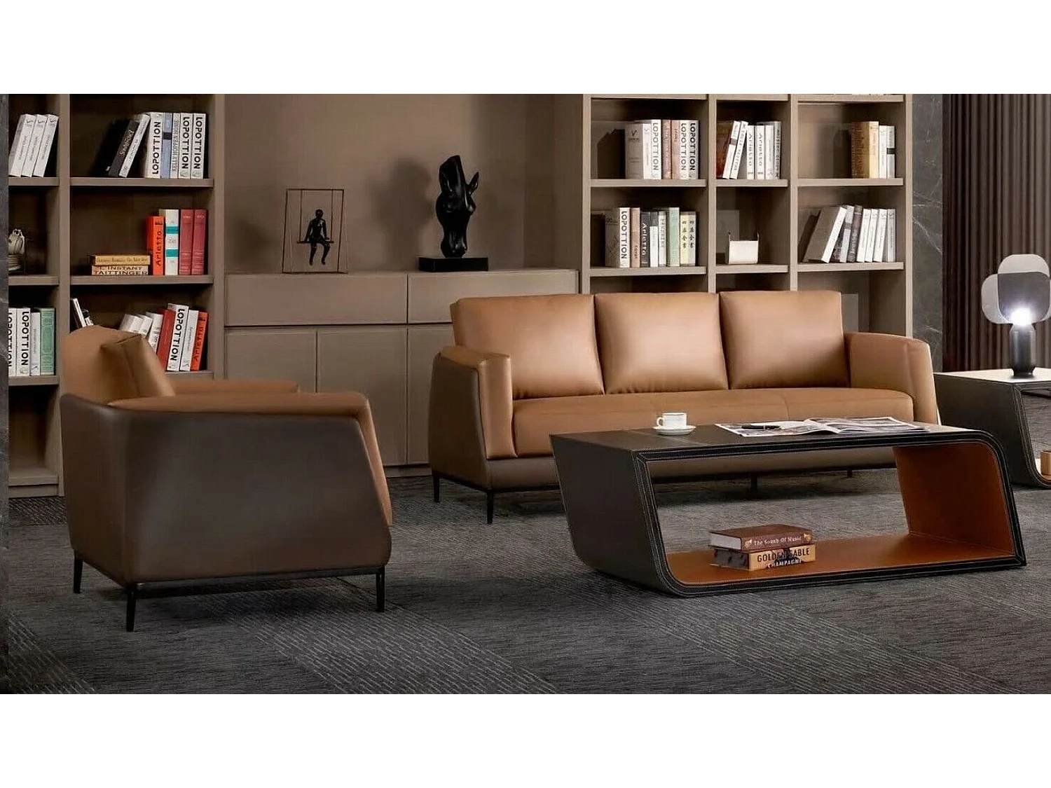 Sofa Moderne Braune Büro Garnitur luxus 3+1+1 Sitzer Sofa Set Ledermöbel