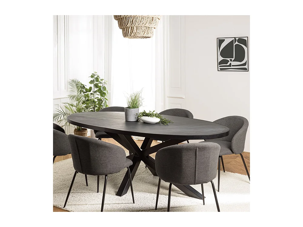 BASILE - Table à manger 220x110cm plateau noir effet pierre